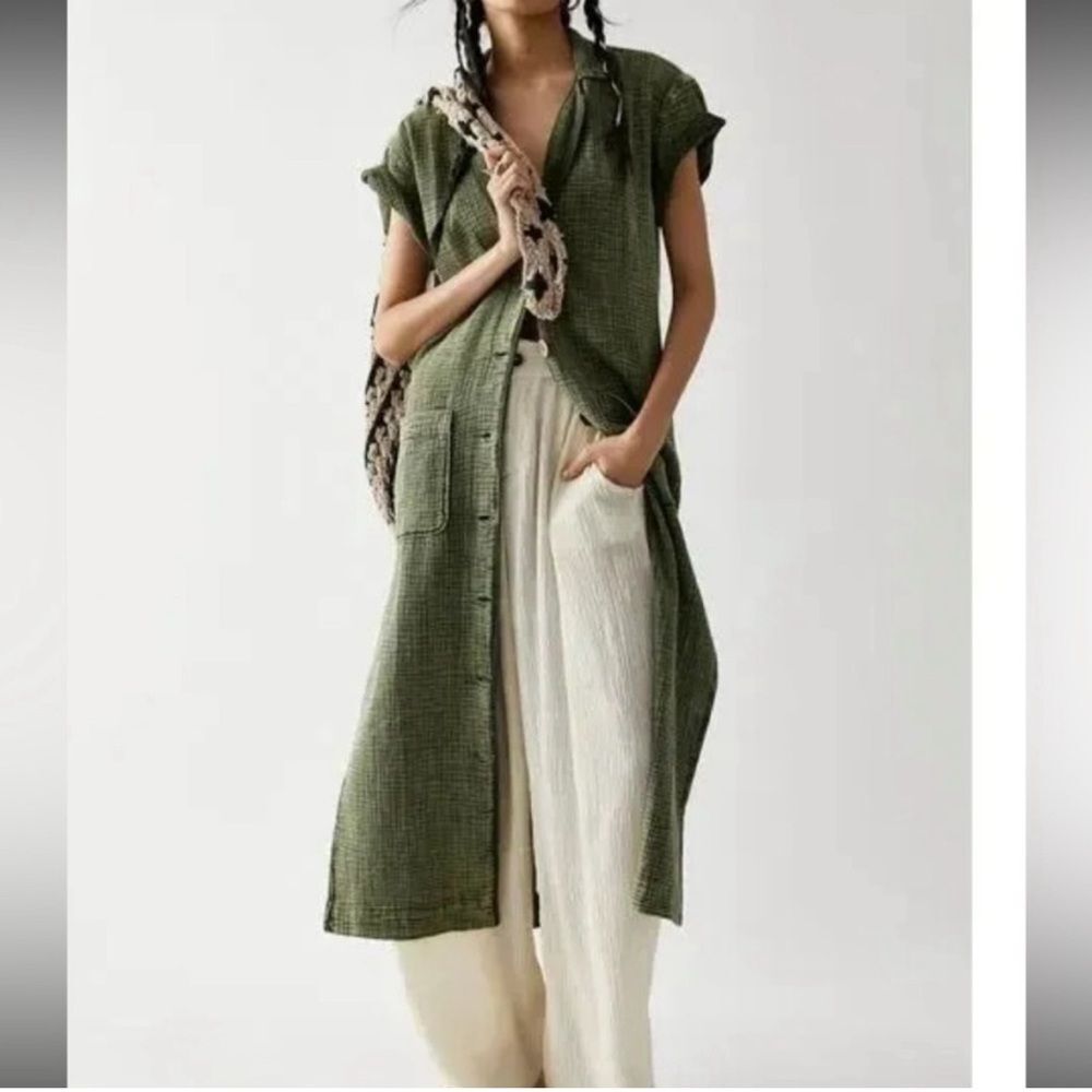 Free People Olive Green Maxi Shirt Dress - Picture 2 of 9